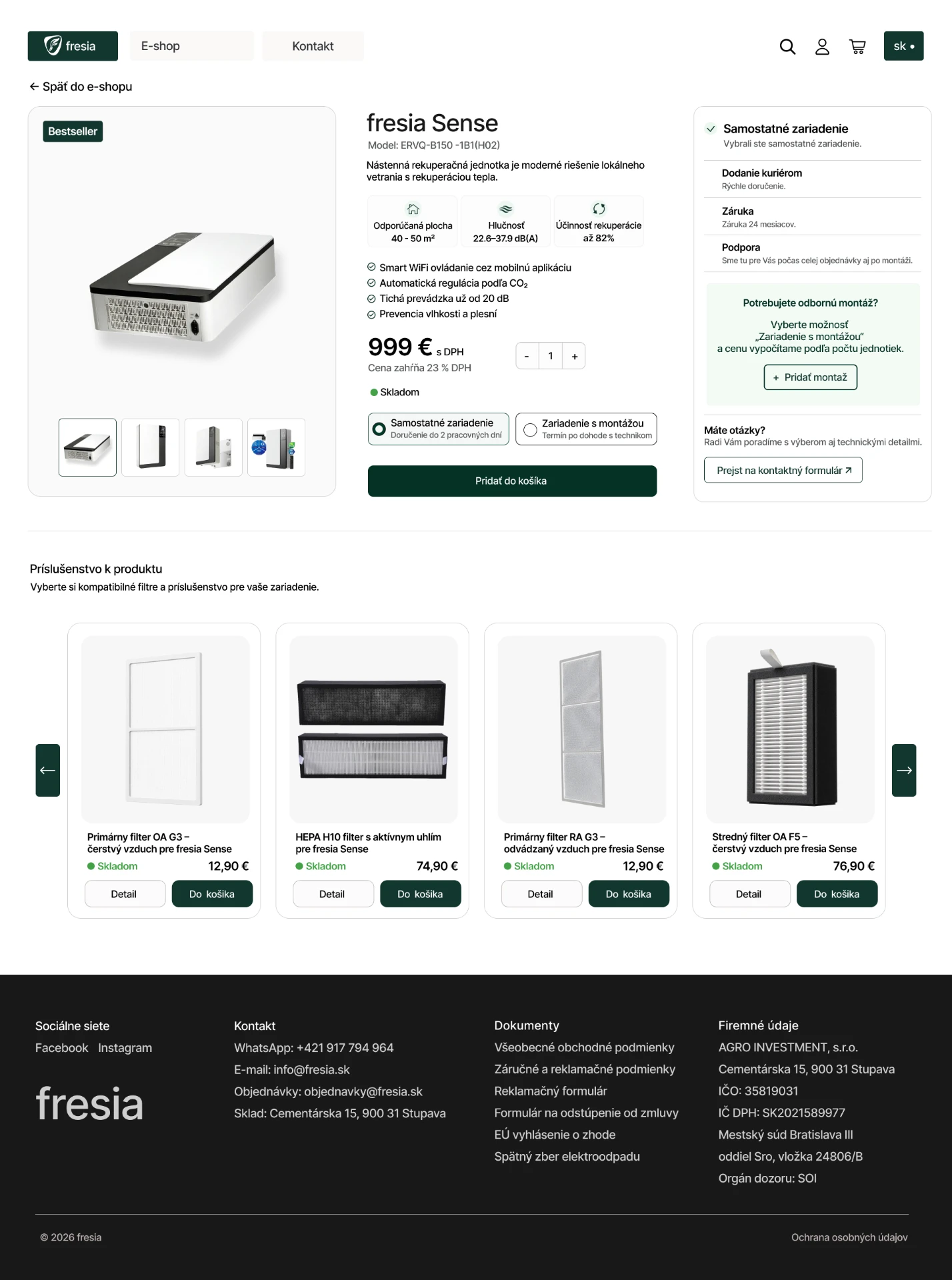 Fresia Sense product detail page — specs, price, purchase options and accessories