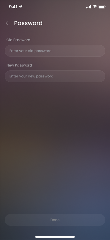 Password change form with Done button