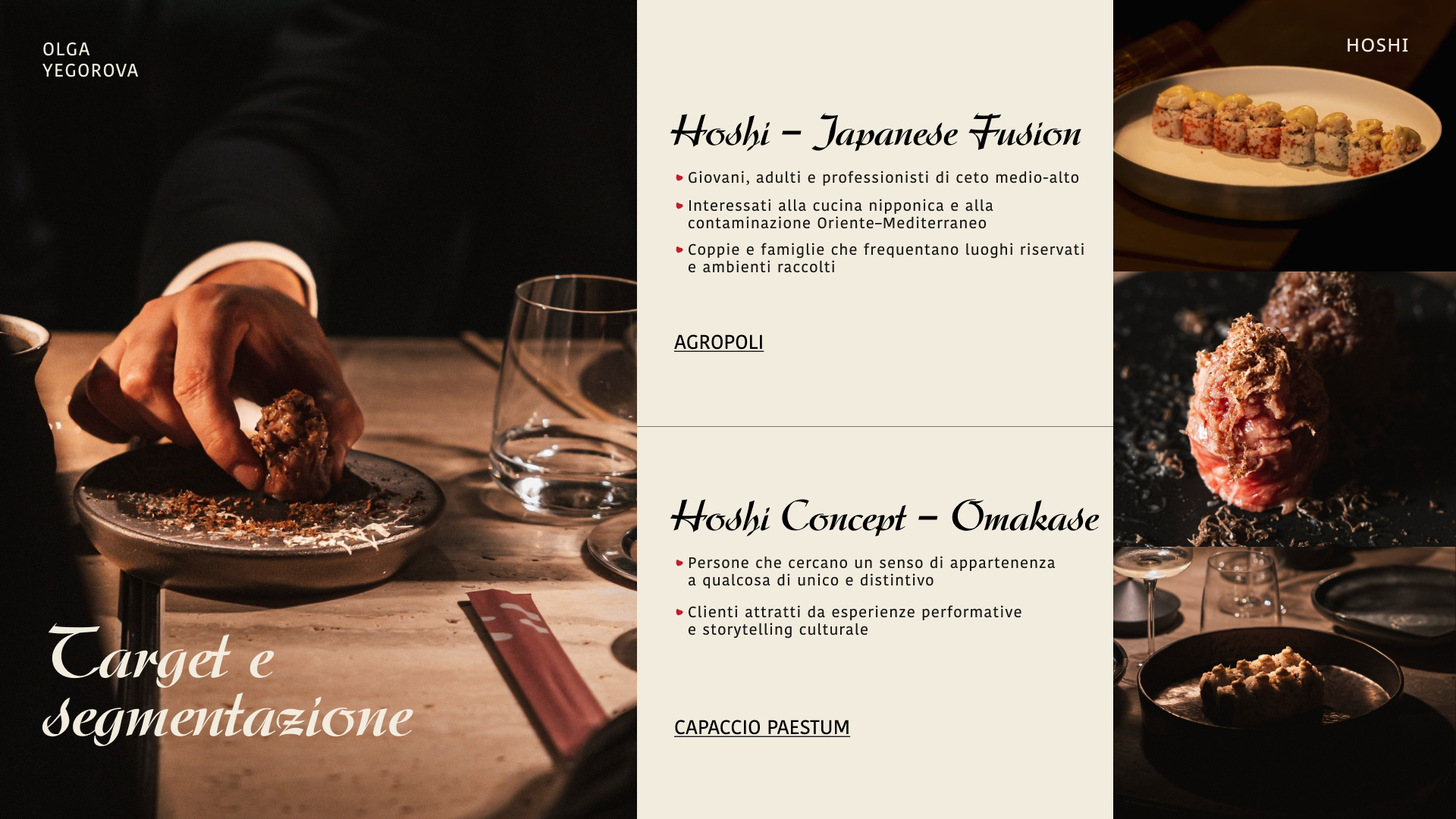 Target and segmentation slide — Hoshi Japanese Fusion and Hoshi Concept Omakase audiences