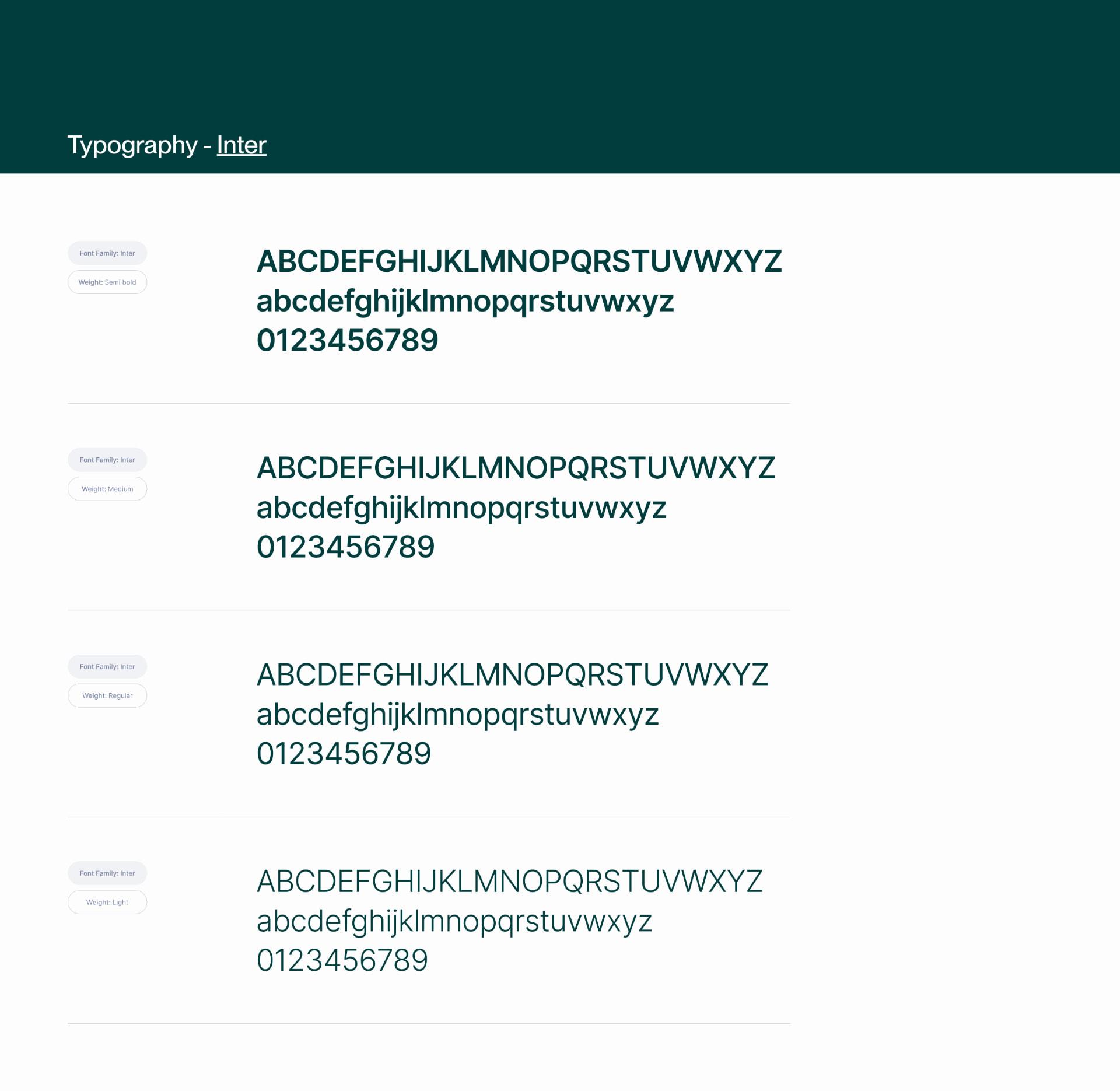 Apollo typography — Inter in Semi bold, Medium, Regular and Light
